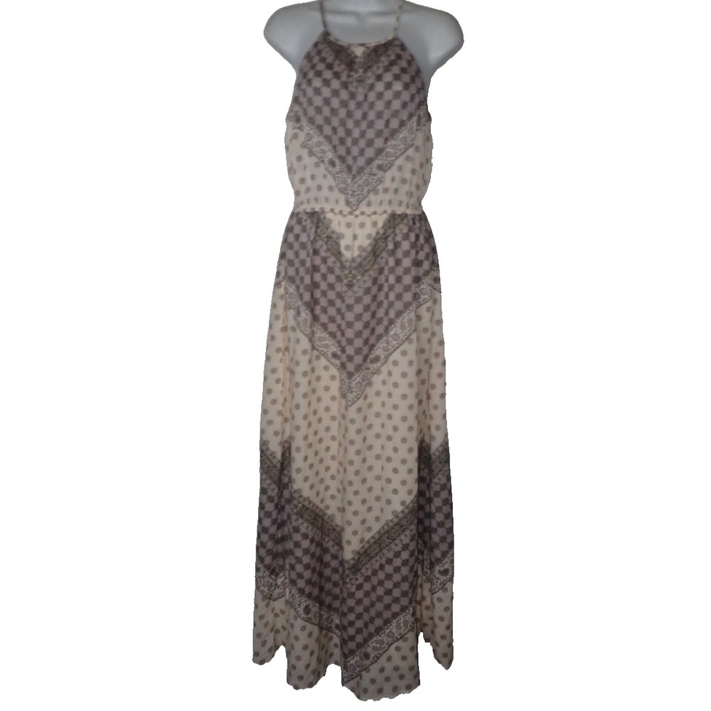 Lucky Brand Dress Women XS Gray Maxi Tiered Boho Sleeveless‎ Festival Hippie Y2K